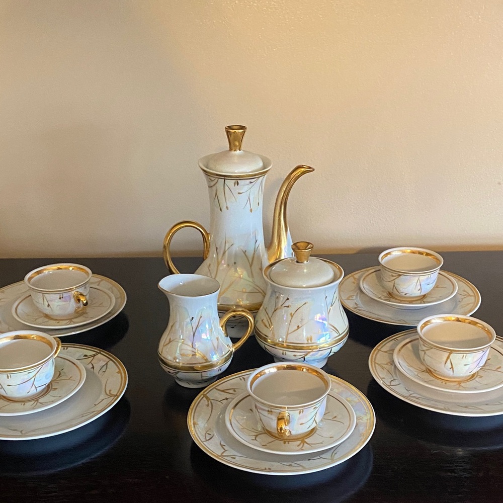 Vintage Gold and White Tea Set